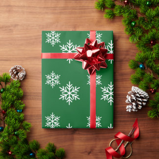 Stylish Nordic Snowflakes On Deep Forest Green Wrapping Paper