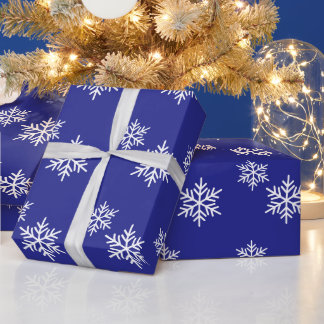 Stylish Nordic Snowflakes On Elegant Navy Blue Wrapping Paper