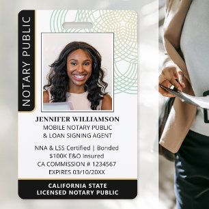 Stylish Notary Public Agent Photo QR Code ID Black ID Badge