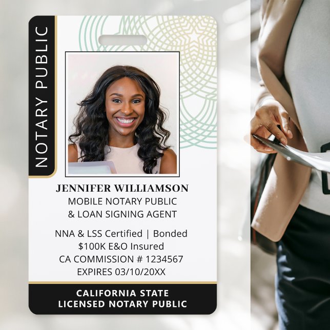 Stylish Notary Public Agent Photo QR Code ID Black ID Badge (Creator Uploaded)