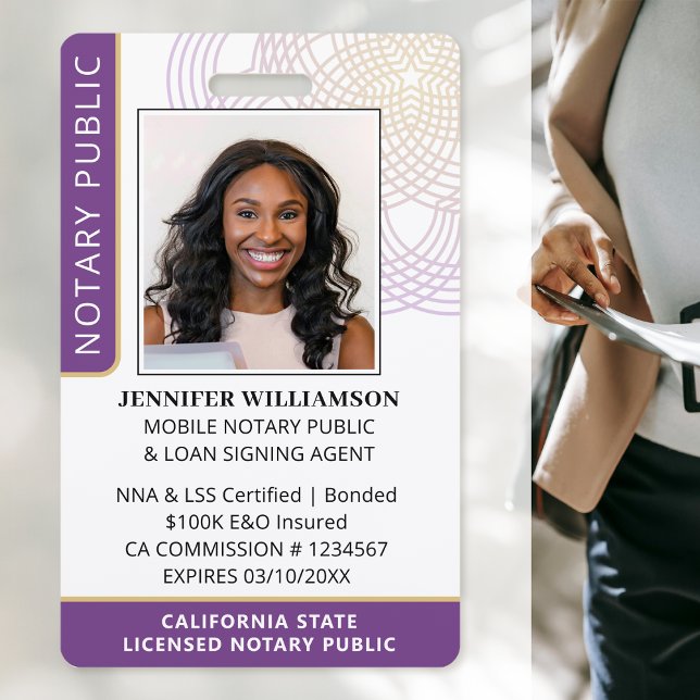 Stylish Notary Public Photo QR Code ID Purple  ID Badge (Creator Uploaded)
