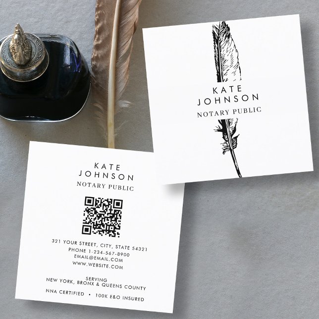 Stylish Notary Signing Agent Feather Quill Logo Square Business Card (Stylish Notary Signing Agent Feather Quill Logo Square Business Card)