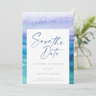 Stylish Ocean Blue and Purple Watercolor  Save The Date