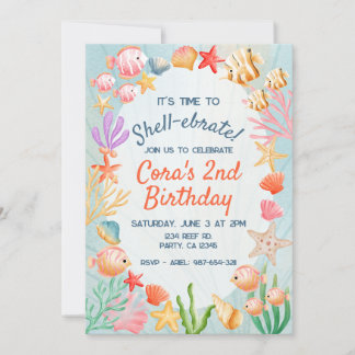 Stylish Ocean Shell-ebrate Themed Colourful Party Invitation