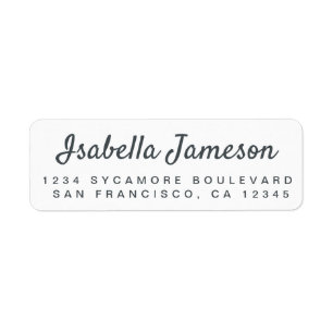Stylish Off-Black Script White Return Address Label