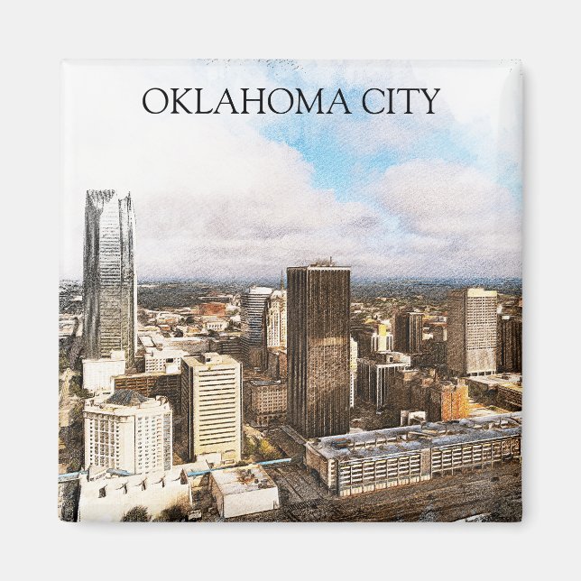 Stylish Oklahoma City Cityscape Panorama View Magnet (Front)