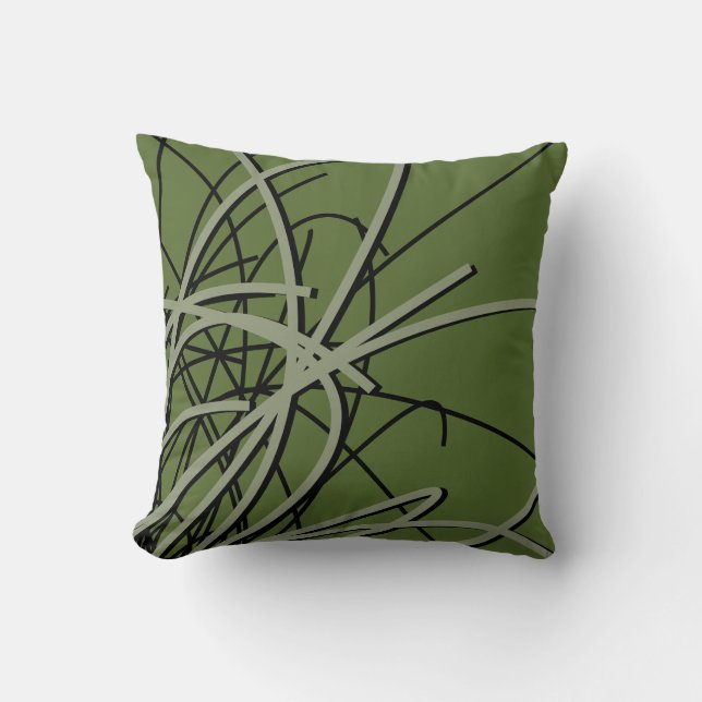 Stylish Olive Green & Black Elegant Abstract Cushion (Front)