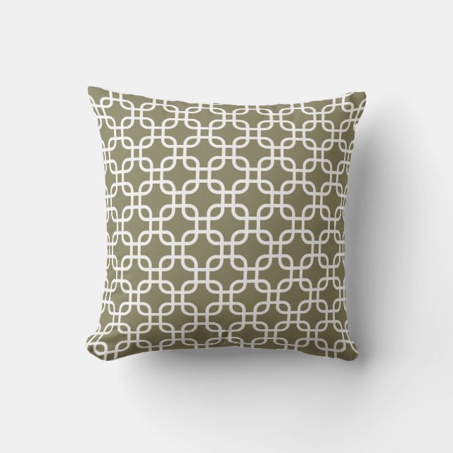 Stylish Olive Green Geometric Pattern Cushion (Front)