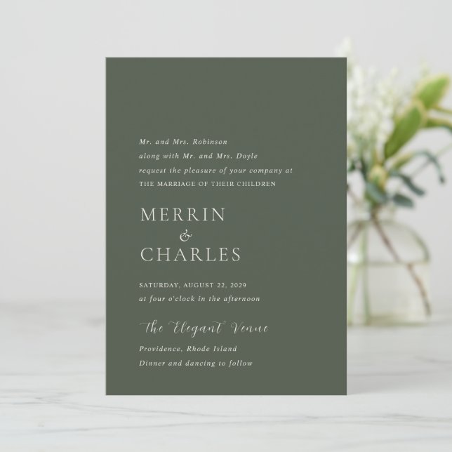 Stylish Olive Green Photo Modern Wedding Invitation (Standing Front)