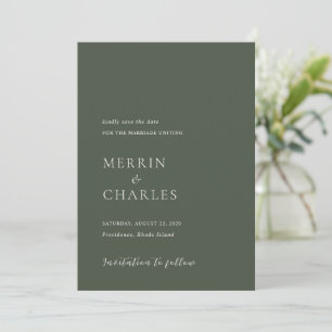 Stylish Olive Green Photo Modern Wedding Save The Date