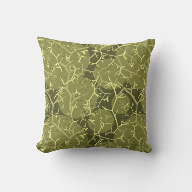 Stylish Olive Green Spiky Cactus Print Cushion (Front)