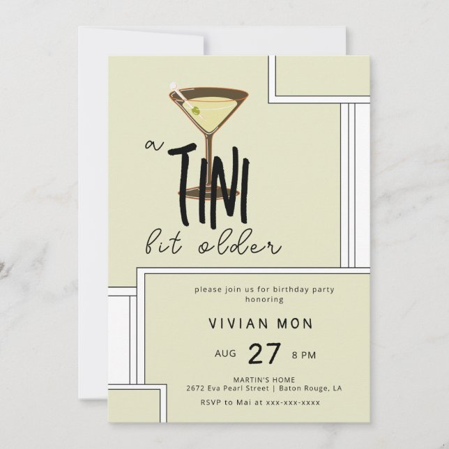 Stylish Olive Martini a Tini Bit Older Birthday Invitation (Front)