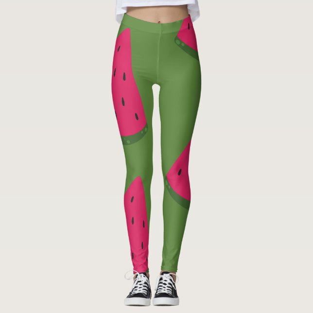 Stylish Olive Watermelon Leggings (Front)