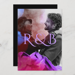 Stylish Ombre Mountains Overlay Photo Wedding Invitation