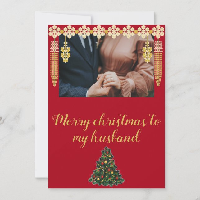 Stylish One photo Merry christmas to my husband Holiday Card (Front)