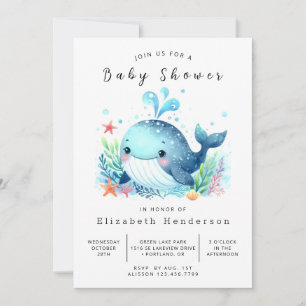 Stylish Online Whale Baby Shower Invitation