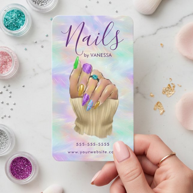 Stylish Opal Manicurist Artist Modern Nail Studio Business Card (Creator Uploaded)