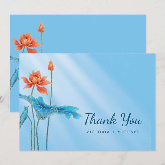 Stylish Orange and Blue Lotus flower  Thank You Card (Front/Back)