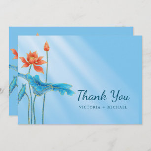 Stylish Orange and Blue Lotus flower  Thank You Card