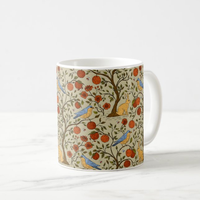 Stylish Orange Apples on Brown Trees Design Coffee Mug (Front Right)