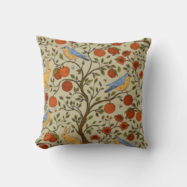 Stylish Orange Apples on Brown Trees Design Cushion (Front)