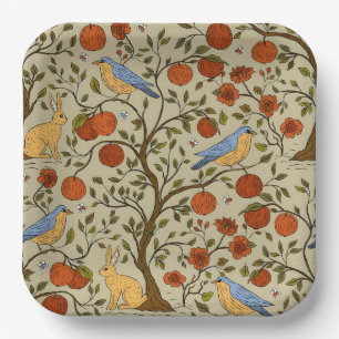 Stylish Orange Apples on Brown Trees Design Paper Plate