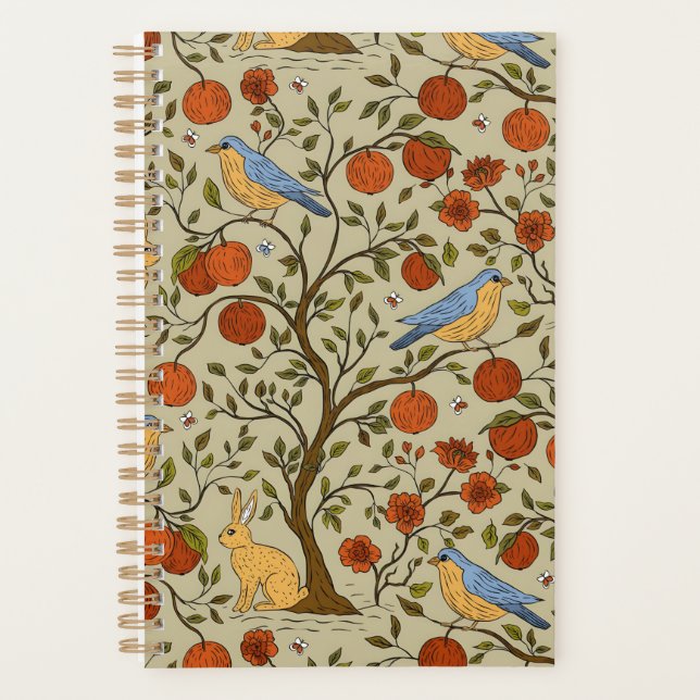 Stylish Orange Apples on Brown Trees Design Planner (Front)