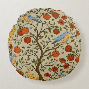 Stylish Orange Apples on Brown Trees Design Round Cushion