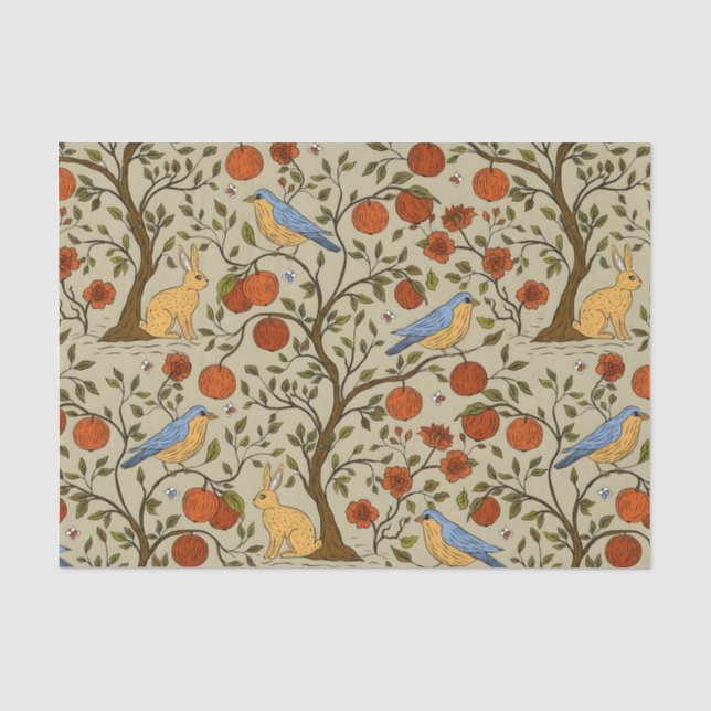 Stylish Orange Apples on Brown Trees Design Tissue Paper (Front)