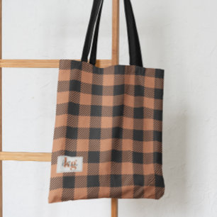 Stylish Orange & Black Fall Colour Plaid Shoulder Tote Bag