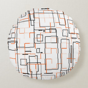 Stylish Orange Black Pattern Round Cushion