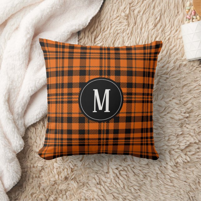 Stylish Orange Black Twill Plaid Design Pattern Cushion (Blanket)