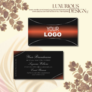 Stylish Orange Black with Silver Border and Logo Business Card