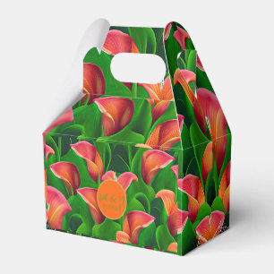 Stylish Orange Calla Lilies and Green Botanicals Favour Box