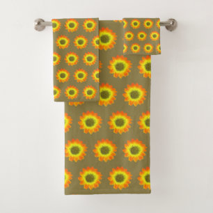 Stylish Orange Flowers on Lucky Beige Bath Towel Set