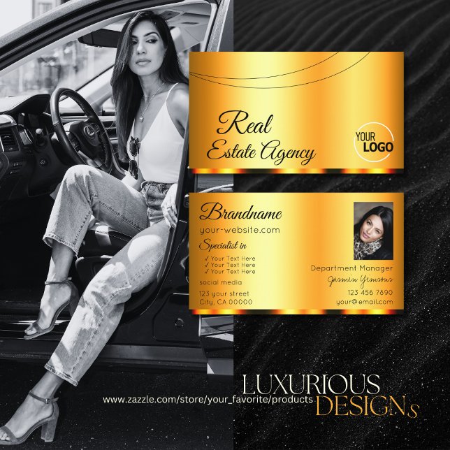 Stylish Orange Glamourous with Logo and Photo Luxe Business Card (Creator Uploaded)