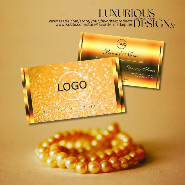Stylish Orange Glitter Luminous Stars and Logo Business Card (Creator Uploaded)