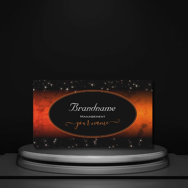 Stylish Orange Marble Black Glamour Glitter Stars  Business Card (Creator Uploaded)