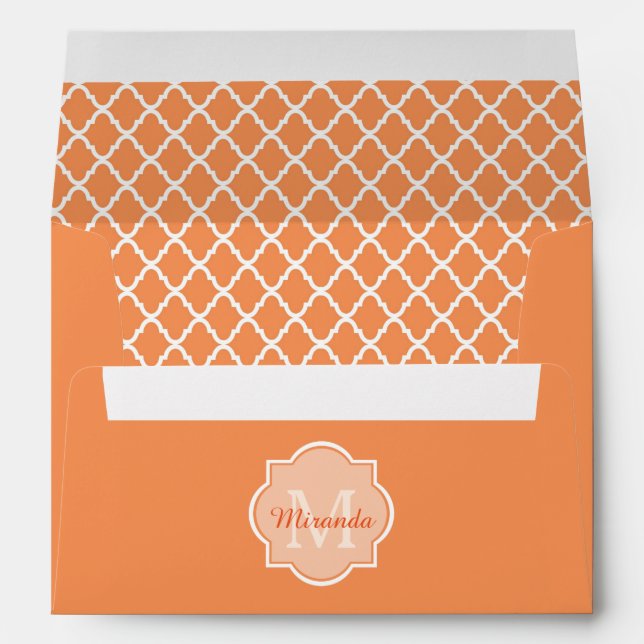 Stylish Orange Quatrefoil Monogram With Name Envelope (Back (Bottom))