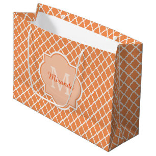 Stylish Orange Quatrefoil Monogram With Name Large Gift Bag