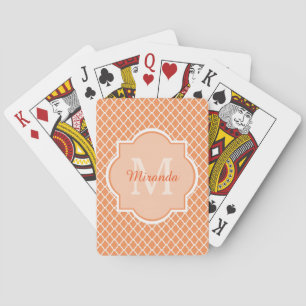 Stylish Orange Quatrefoil Monogram With Name Playing Cards