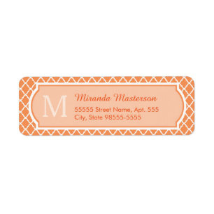 Stylish Orange Quatrefoil Monogram With Name Return Address Label
