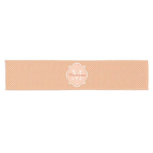 Stylish Orange Quatrefoil Monogram With Name Short Table Runner (Horizontal)