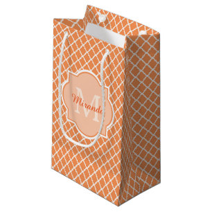 Stylish Orange Quatrefoil Monogram With Name Small Gift Bag