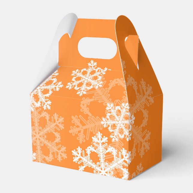 Stylish Orange Snowflakes Modern Christmas pattern Favour Box (Front Side)