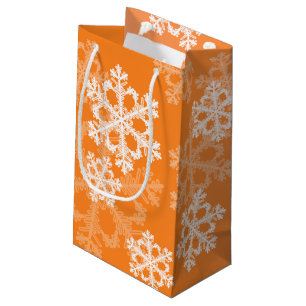 Stylish Orange Snowflakes Modern Christmas pattern Small Gift Bag