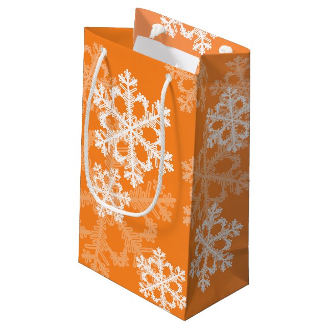 Stylish Orange Snowflakes Modern Christmas pattern Small Gift Bag (Back Angled)