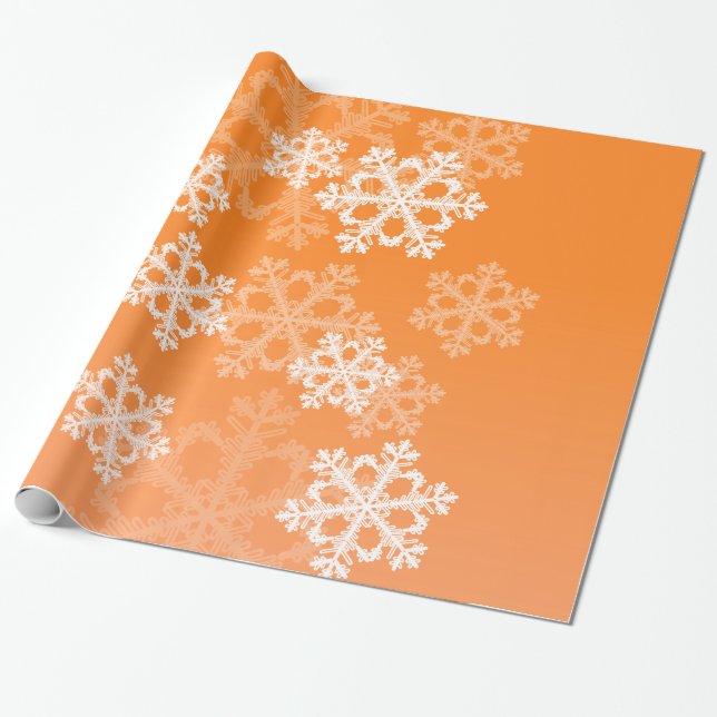 Stylish Orange Snowflakes Modern Christmas pattern Wrapping Paper (Unrolled)