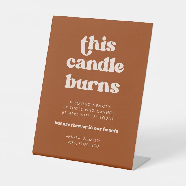 Stylish Orange This Candle burns Wedding Memorial Pedestal Sign (Front)