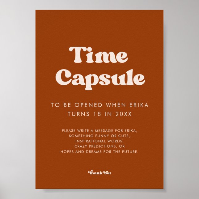 Stylish Orange Time capsule 1st Birthday sign (Front)